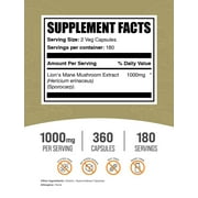 BulkSupplements Lion's Mane Mushroom Extract Capsules - Lions Mane Mushroom Supplement, Vegan, 2 Capsules per Serving (1000mg), 360 Count