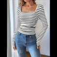 thumbnail image 4 of Camisas de Larga con Cuello Cuadrado para Mujer, Blusas Informales de Punto Acanalado de Corte Ajustado, Camisetas Básicas de Trabajo para Verano y Otoño. y Negro XL, 4 of 9
