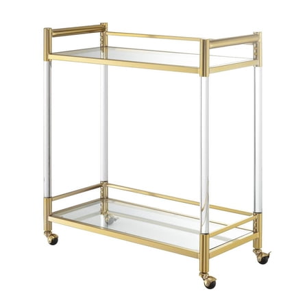 FurniFact Bar Cart with 2 Tiers of Glass, Acrylic Legs, Locking Casters in Gold Chrome