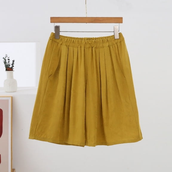 HOMBOM Womens High Waisted Bermuda Shorts Relaxed Fit with Pockets Plus Size Solid Color Summer Elastic Waist Comfy Shorts for Ladies