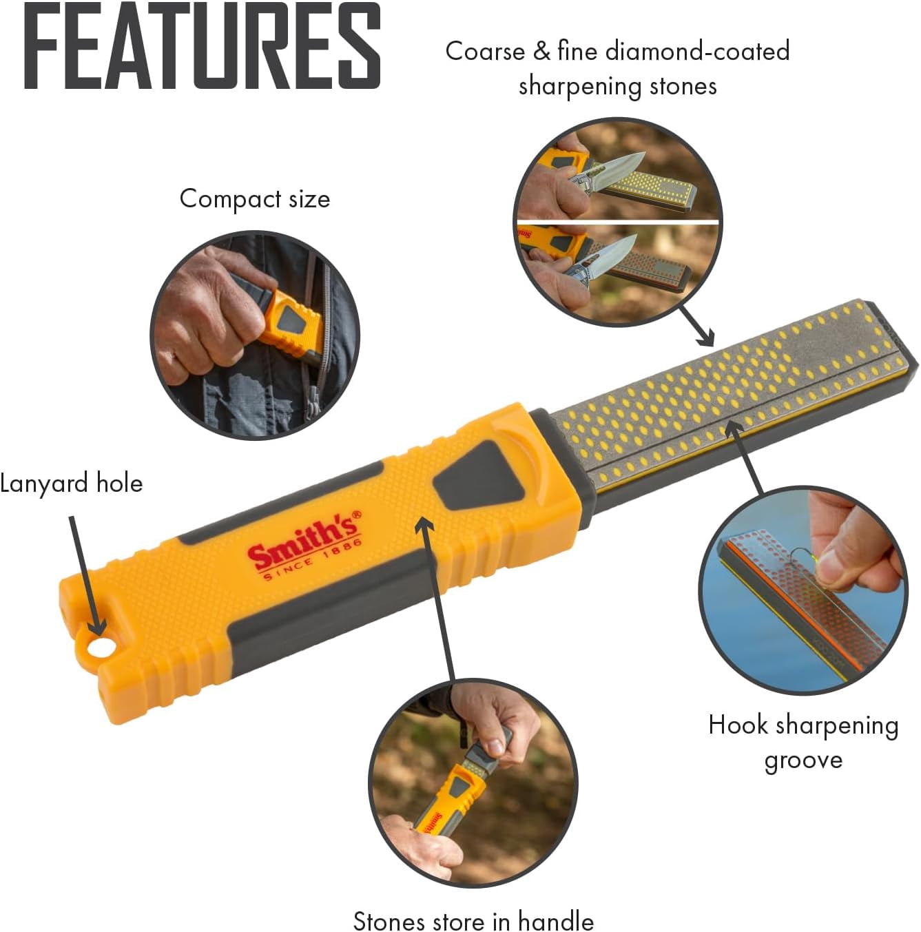 DCS4 4” Diamond Combination Sharpener - Double Sided Stone - Outdoor Field Knife Sharpener - Fish Hook & Pointed Tools Micro Sharpener - Lightweight, Compact, Handheld