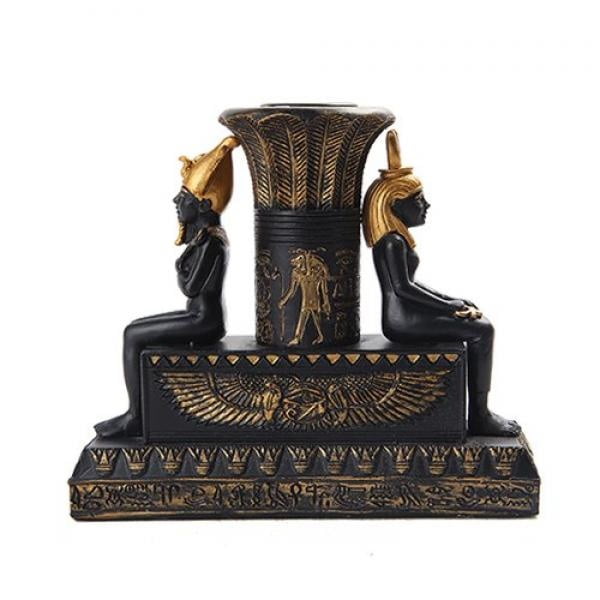 ptc egyptian isis and osiris painted candle holder, black and gold