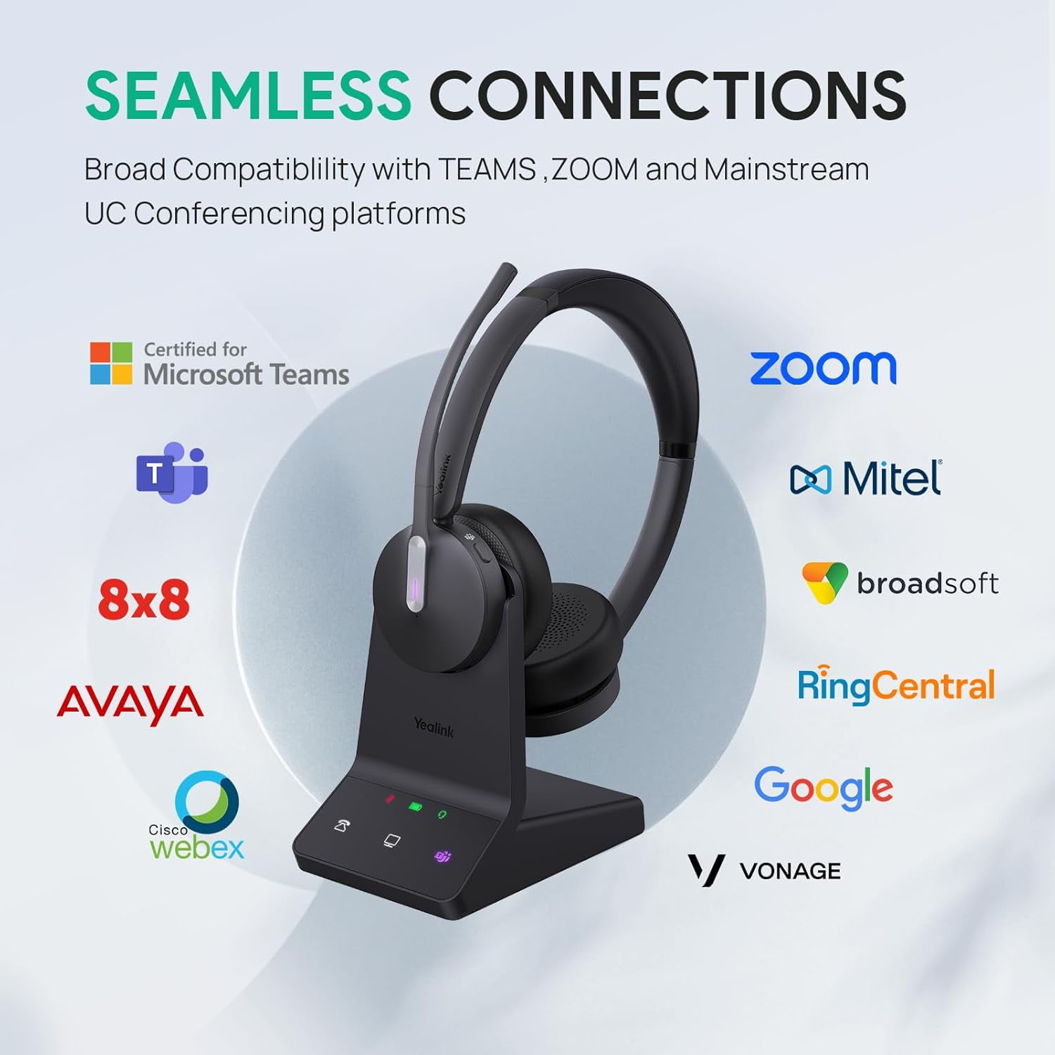 Yealink 1208672 WH64 Mono UC Wireless Headset, DECT & Bluetooth, Phone Headset,26h Talking, Office Work, Cell Phone Headset