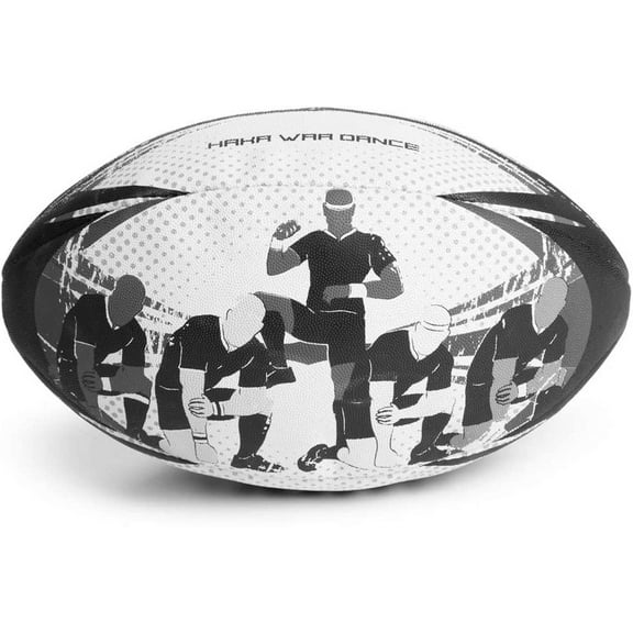 Haka War Dance Rugby Match Ball | Official Size 5 Ball with Textured Grip | New Zealand Men in Black Maori Challenge Design | Great for Match, Practice, & Scrimmage Play