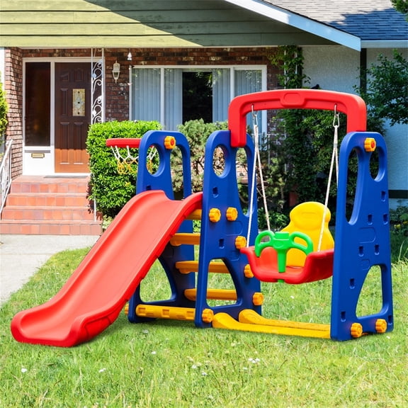 Equipo 3 en 1 Costway para niños 3-8 Años con pared para Escalar columpio Tobogán