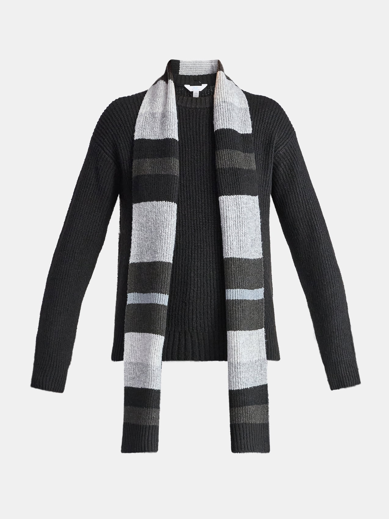 Time and Tru Women's Ribbed Crewneck Sweater and Stripe Scarf Set, 2-Piece, Sizes XS-XXXL