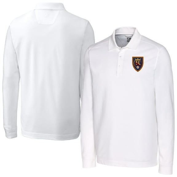 Men's-Cutter & Buck  White Real Salt Lake Advantage Eco Tri-Blend Pique Long Sleeve Polo