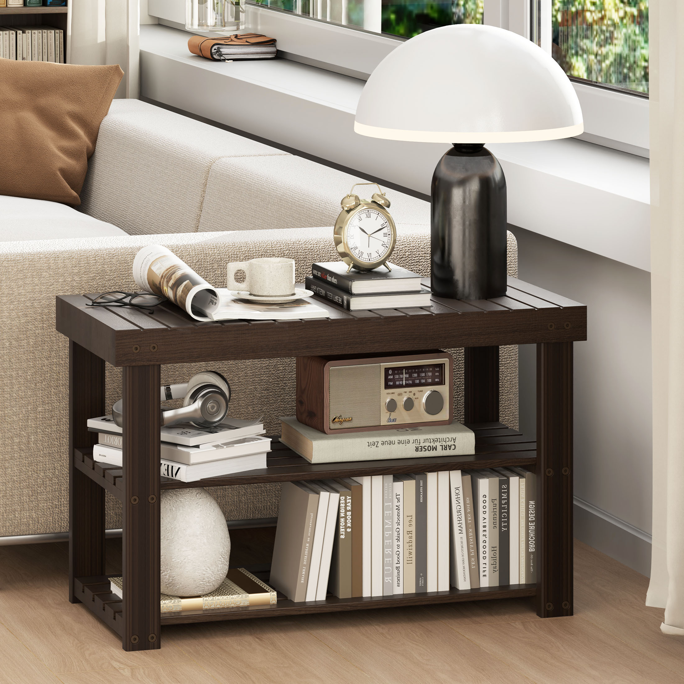 EDX Bamboo 3-Tier Shoe Rack Bench, Brown photo 5