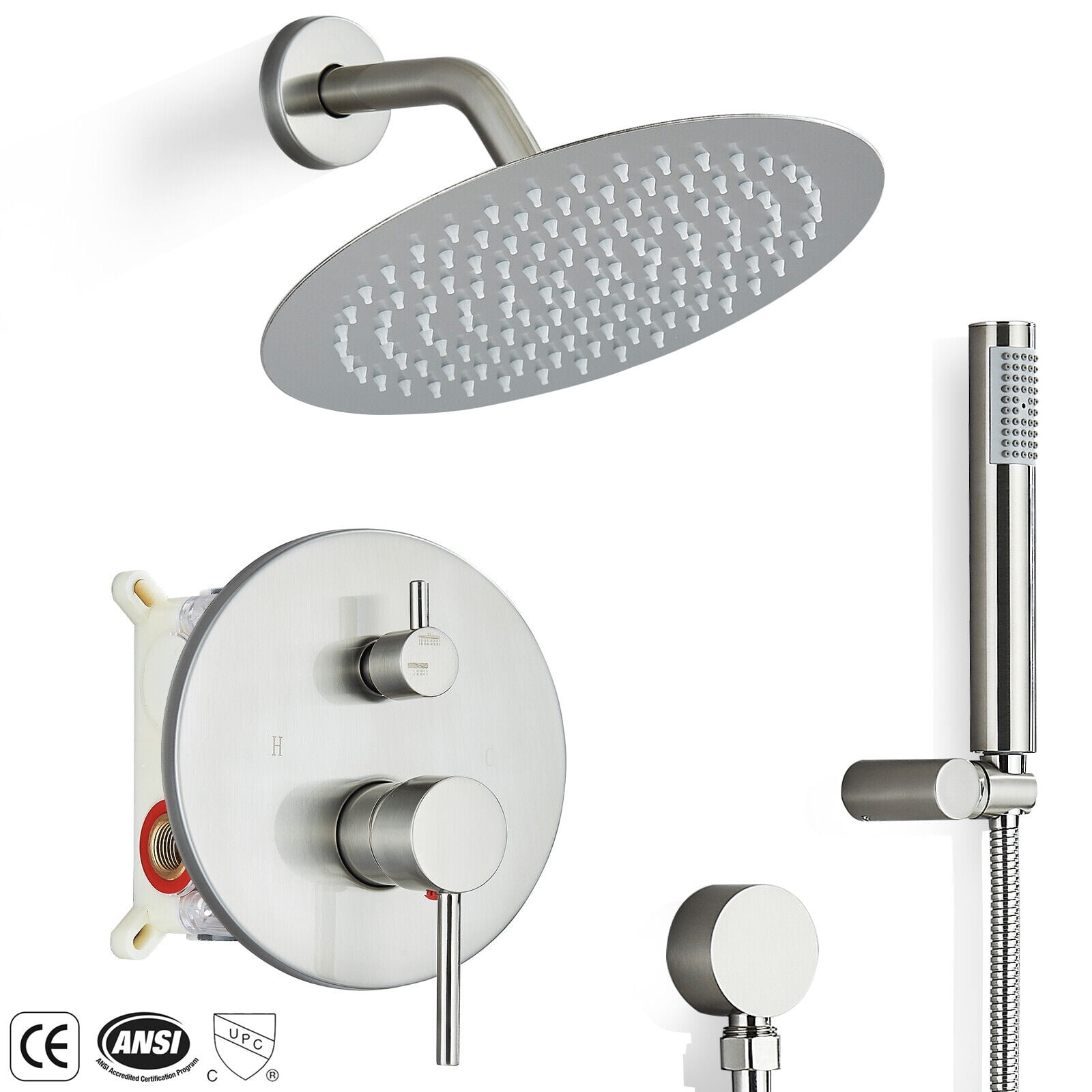VIKASI Brushed Nickel Shower Faucet Set With 6" Rain Head & Tub Spout - Single Handle Trim Kit