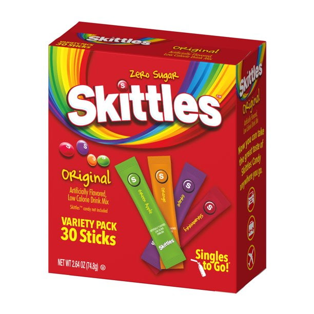 Skittles Zero Sugar Variety Pack SinglesToGo Powdered Drink Mix, Original, 30 Count Packets