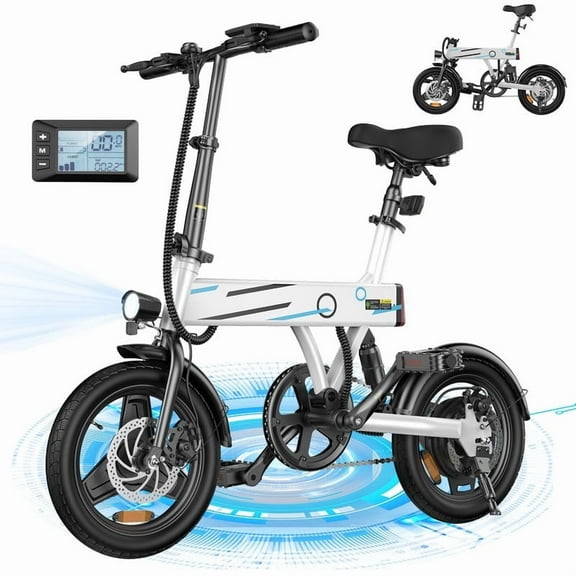 750W Peak Folding Electric Bike for Adult Teens,20MPH 36V/7.8AH,14" Commuter City Ebike,White