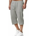 thumbnail image 4 of Men's Cotton Linen Pants 3/4 Quarter Waistband Loose Pant Casual Solid Color Drawstring Cropped Pants with Pockets, 4 of 6
