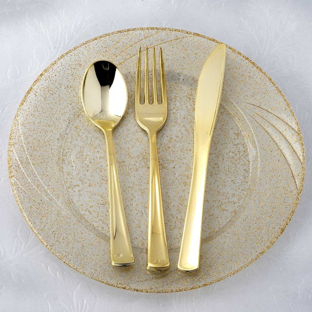 Efavormart Metallic Gold Disposable Plastic Cutlery Set for Wedding Party Banquet Events Candy ...