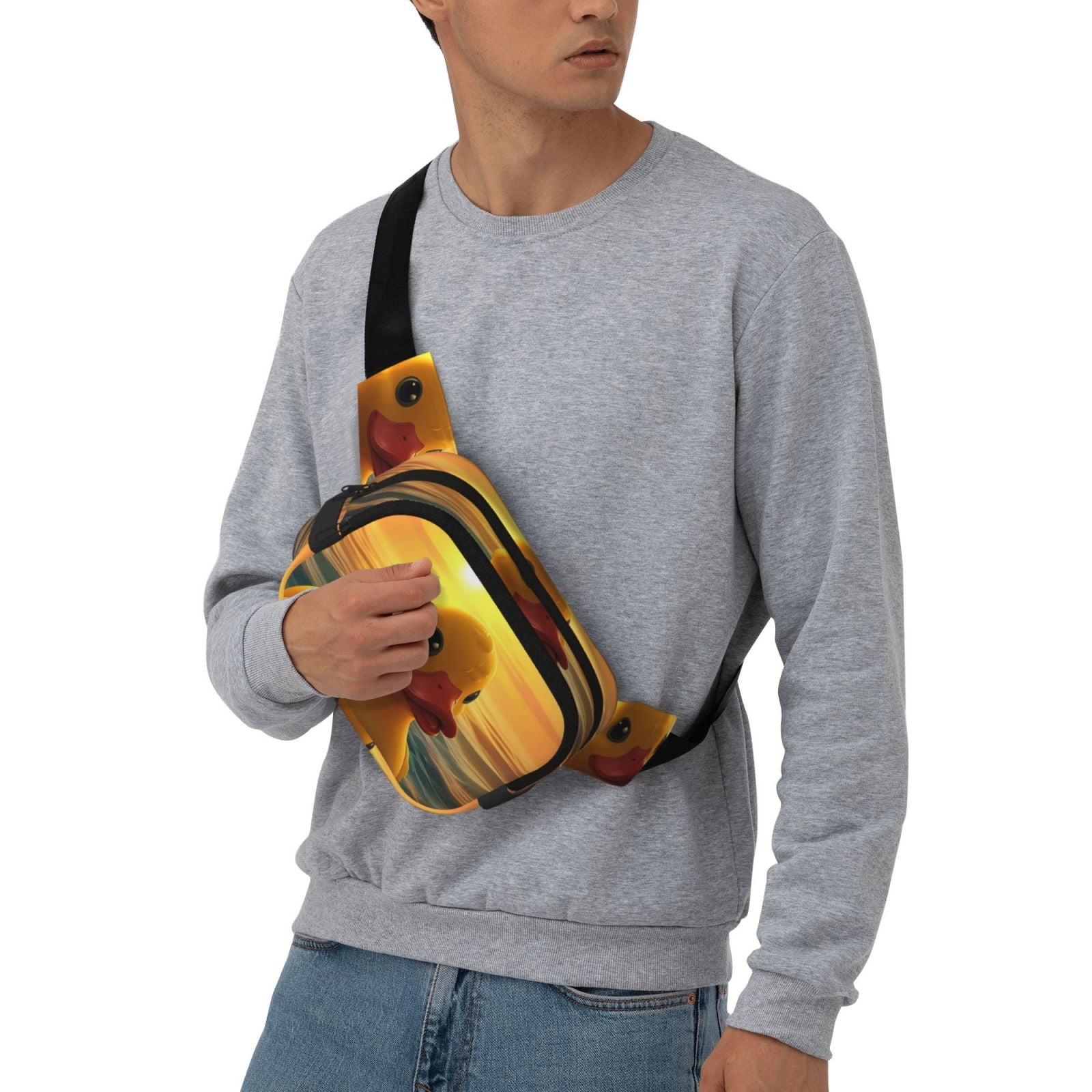 Hirioo Cartoon Swimming Yellow Duck for Double Layer Waist Bag Adjustable Fanny Pack For Travel Running Hiking