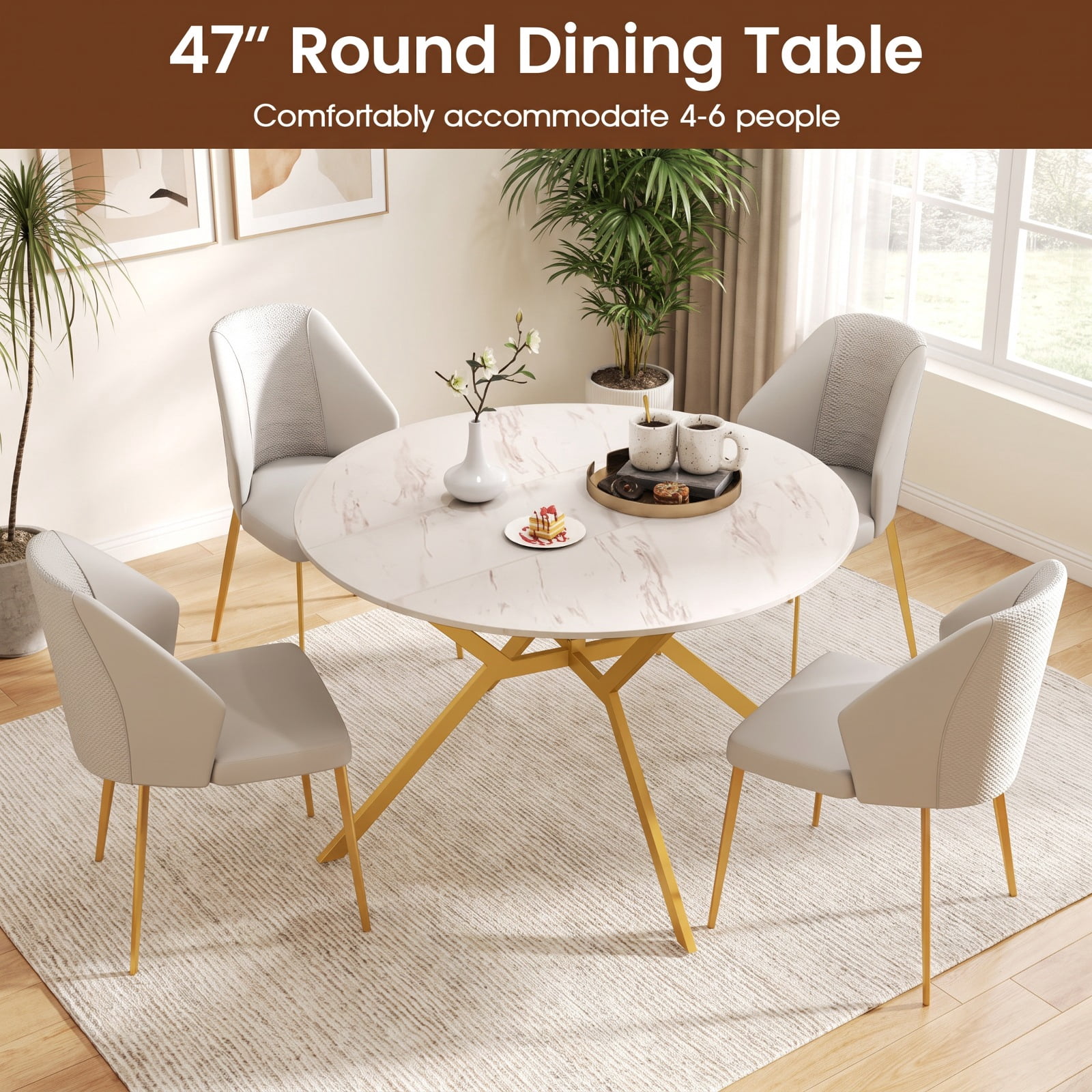 Furnibear Folding Dining Table 47 Inch Extendable Round Kitchen Table with Drop Leaves for Kitchen Dining Room Breakfast Nook Small Space Home, White