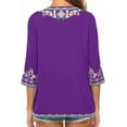 thumbnail image 5 of Grosy Womens Plus Size Tops 3/4 Sleeve V Neck Shirts Tunic Casual Floral Embroidered Loose Summer Fall Blouses Mexican Peasant Cotton Rayon Shirts-054/Purple/XL, 5 of 11