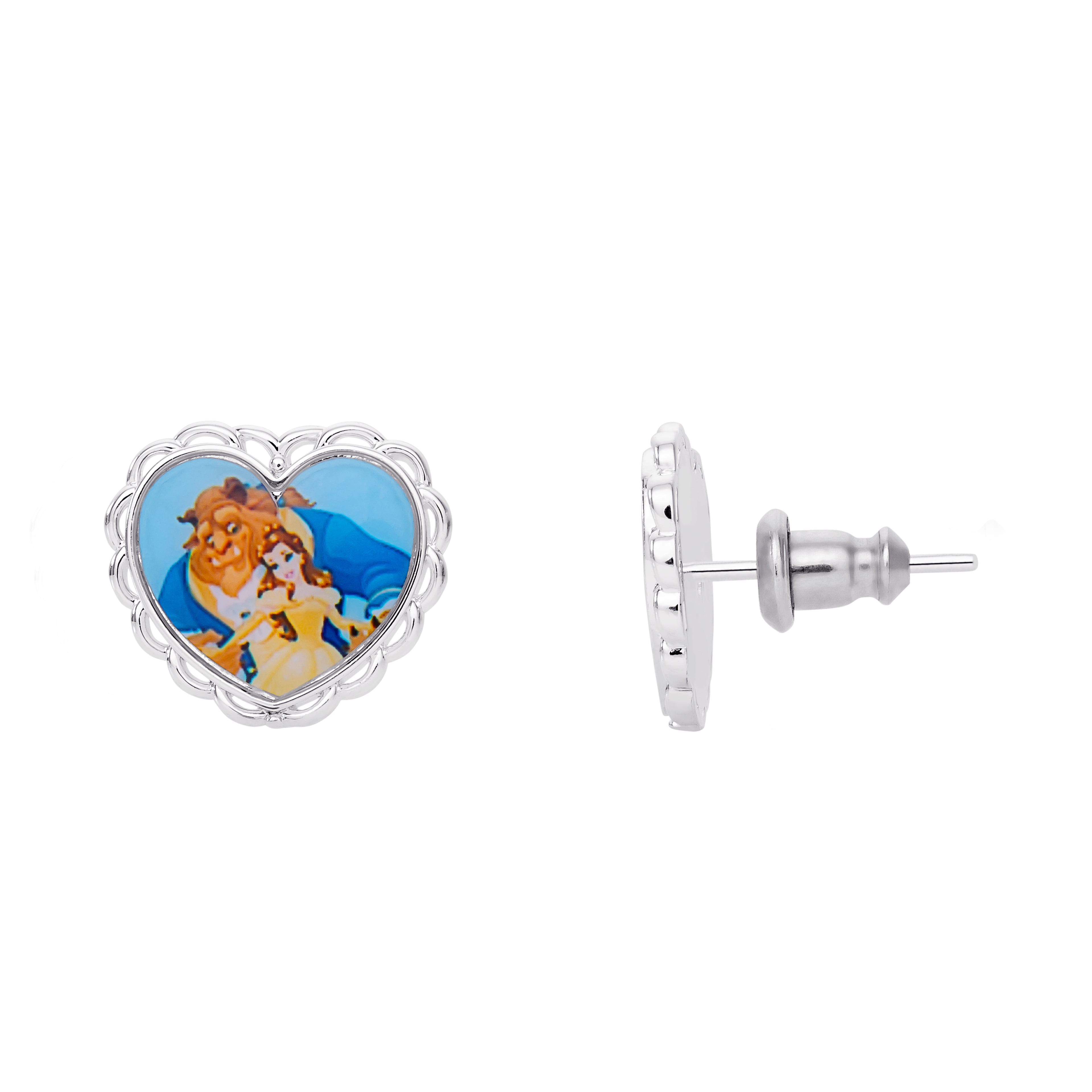 Disney Beauty and the Beast Female Silver Plated Heart Stud Earrings