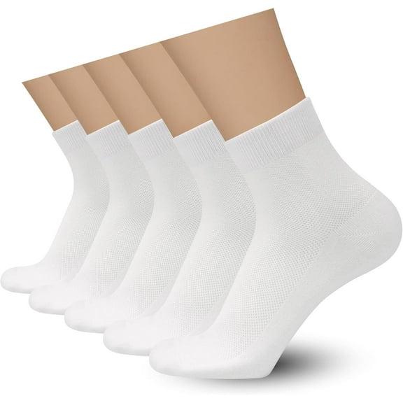 Mens Rayon Bamboo Ankle Breathable Socks Thin Quarter Athletic Comfortable Casual Mesh Socks 5 Pairs White Large