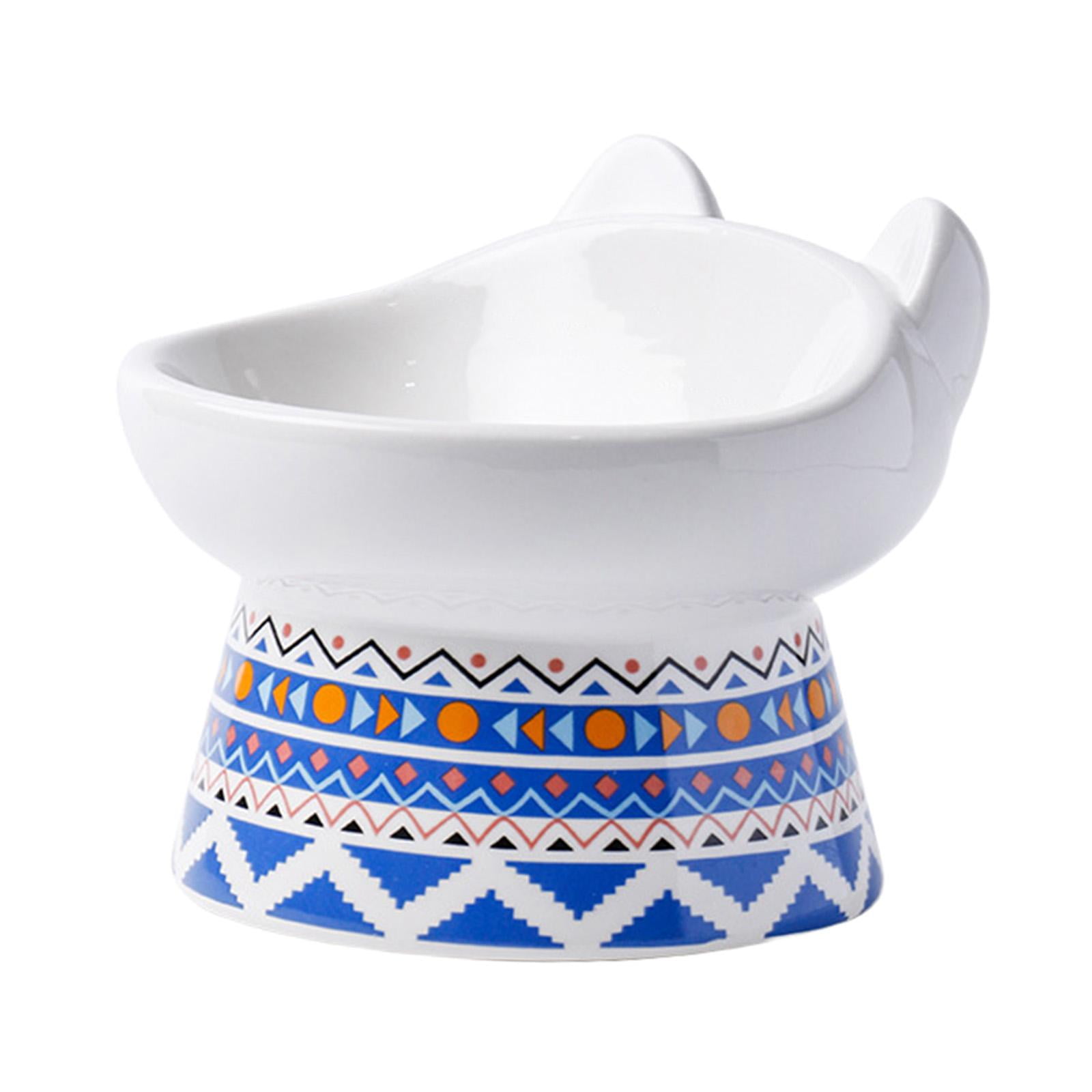 Single Bowl for Cat Dog Elevated Bowl Water Food Feeder Watering Dish Drinking Non Slip Container Ceramic Bowl Neck Protective Bowl for Cats Blue