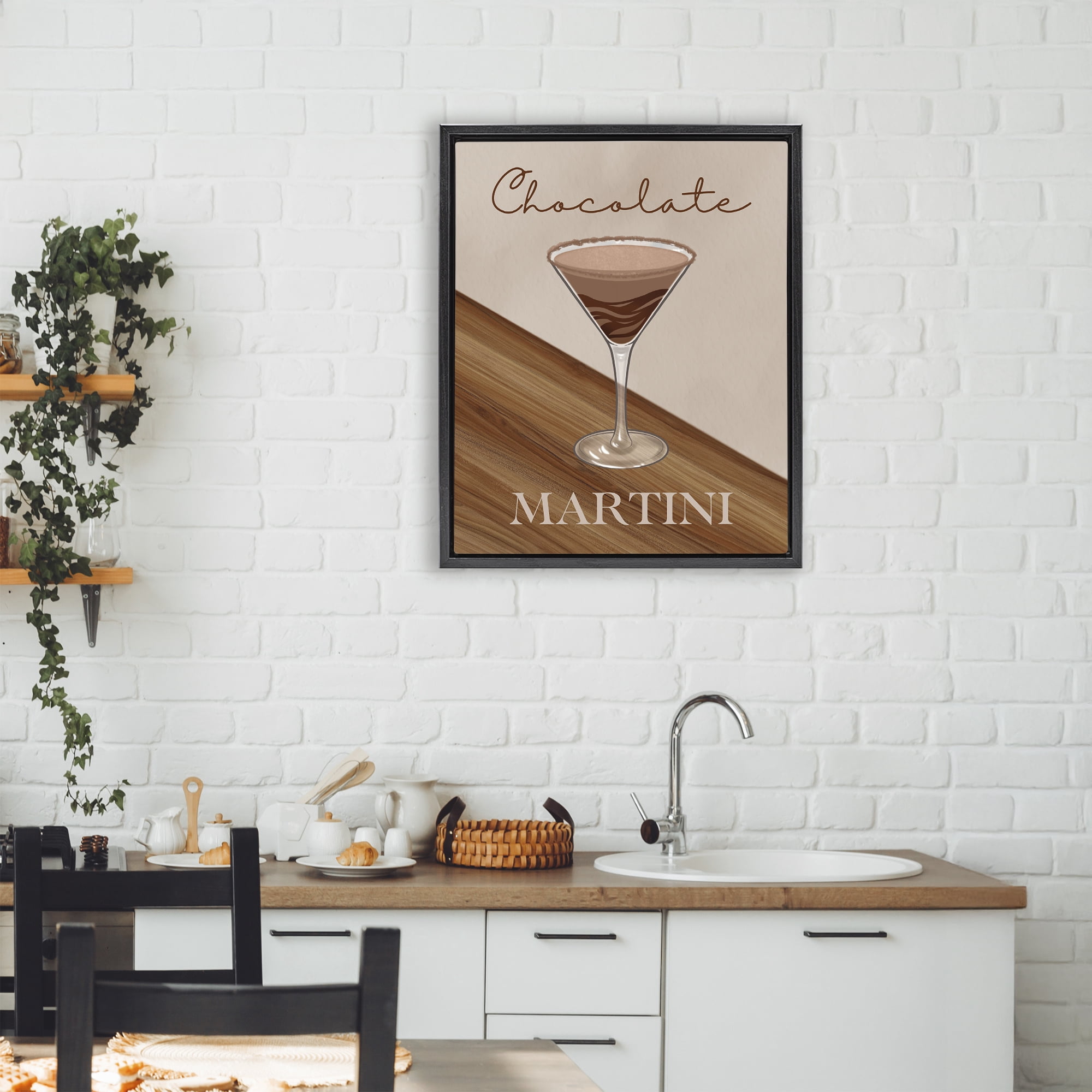 Stupell Industries Chocolate Martini on Brown Black Framed Floater Canvas Wall Art, design by Marcus Prime