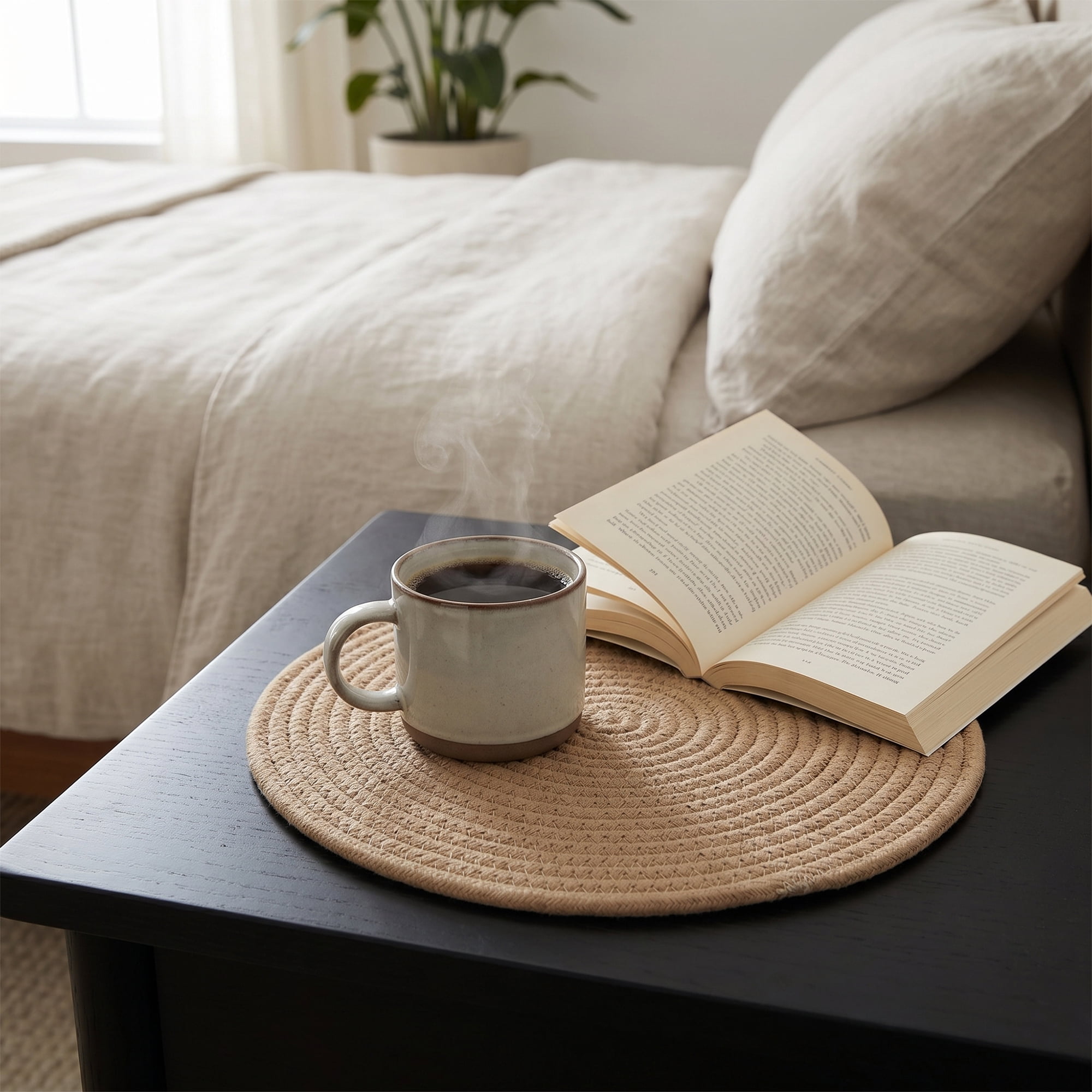 Unique Bargains Placemats Set of 4 Cotton Round Placemats for Dining Table Brown