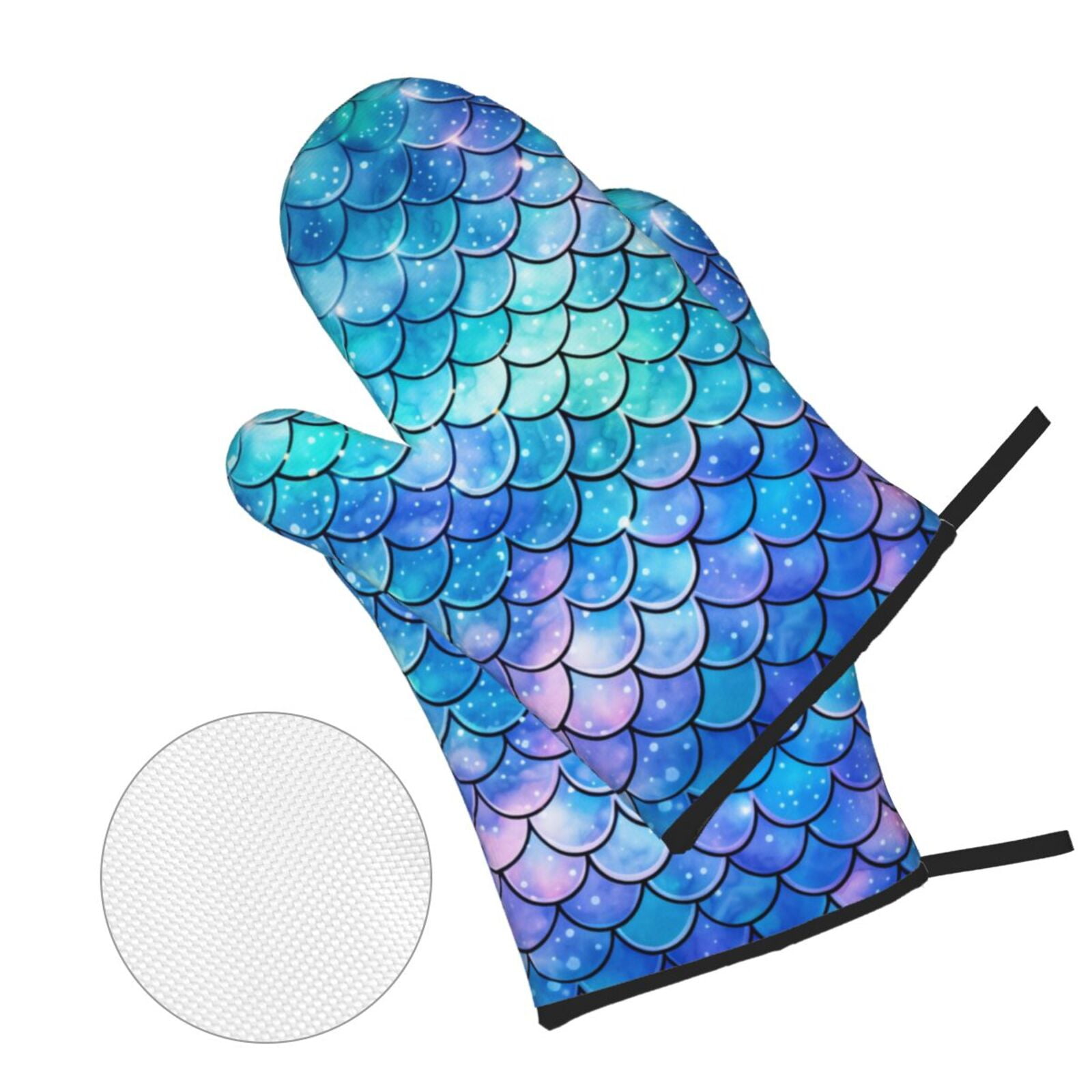 Mermaid Scales Fish Scale Blue 4Pcs Oven Mitts and Pot Holders Sets Oven Kitchen Gloves Hot Pads for Cooking BBQ Baking Grilling