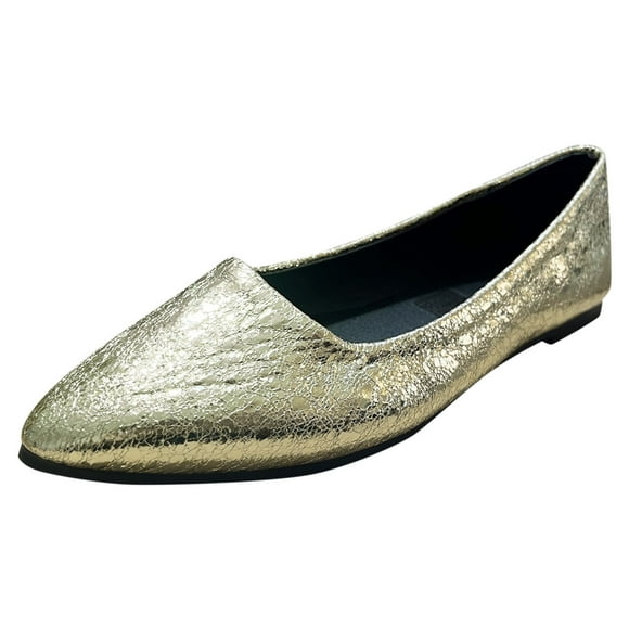 HBFAGFB Slip on Shoes Women Fashionable Pointed Toe Elegant Flat Bottom Shoes Going Out Gold Size 42
