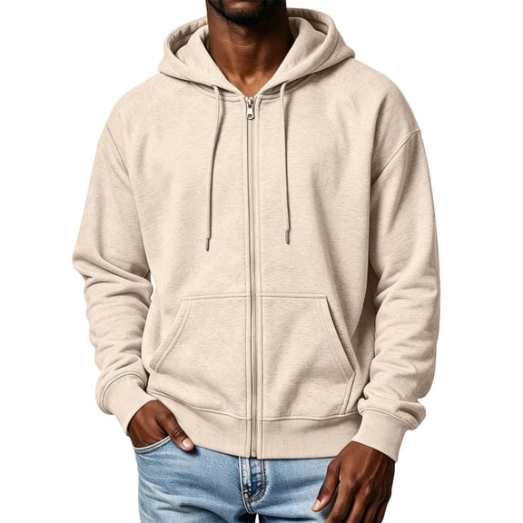 Nestiefly Men's Oversized Zip Up Relaxed Fit Hoodie Fleece Fall Long Sleeve Winter Jackets with Pockets Khaki S