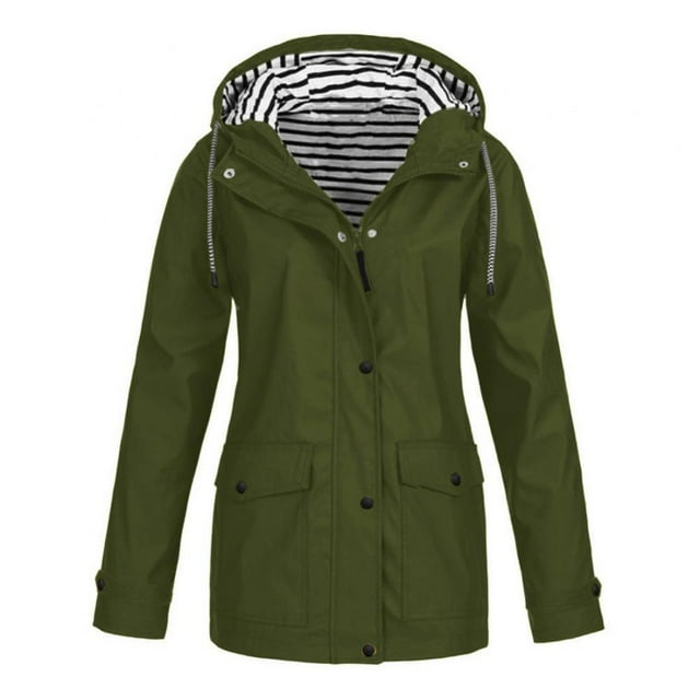 Veste à Doublure Rayée pour Femmes, Extérieur, Cordon de Serrage, Randonnée, Imperméable, Manteau d'Hiver Chaud à Capuche, Manteau de Sport