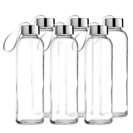 Clear Glass 18-ounce Water Bottle with Stainless Steel Caps and ...