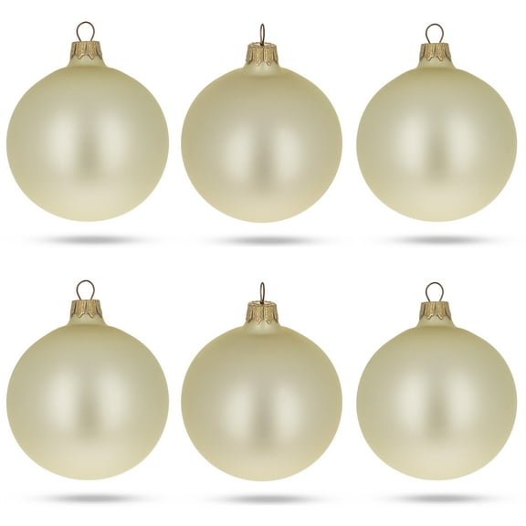 Set of 6 Beige Glass Ball Christmas Ornaments 3.25 Inches