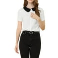 thumbnail image 2 of INSPIRE CHIC Women's Work Office Contrast Peter Pan Collar Short Sleeve Blouse Shirt XS White, 2 of 8