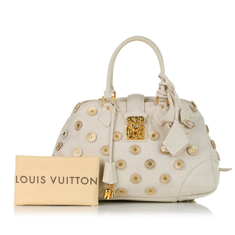 used Unisex Pre-owned Authenticated Louis Vuitton Polka Dots Panama Bowly Canvas Fabric White Tote Bag, Adult Unisex, Size: Medium