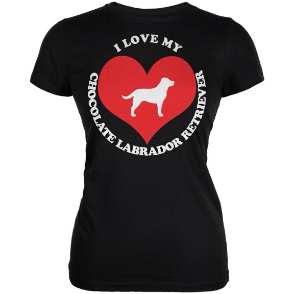 Valentines I Love My Chocolate Lab Black Juniors Soft T-Shirt - Large