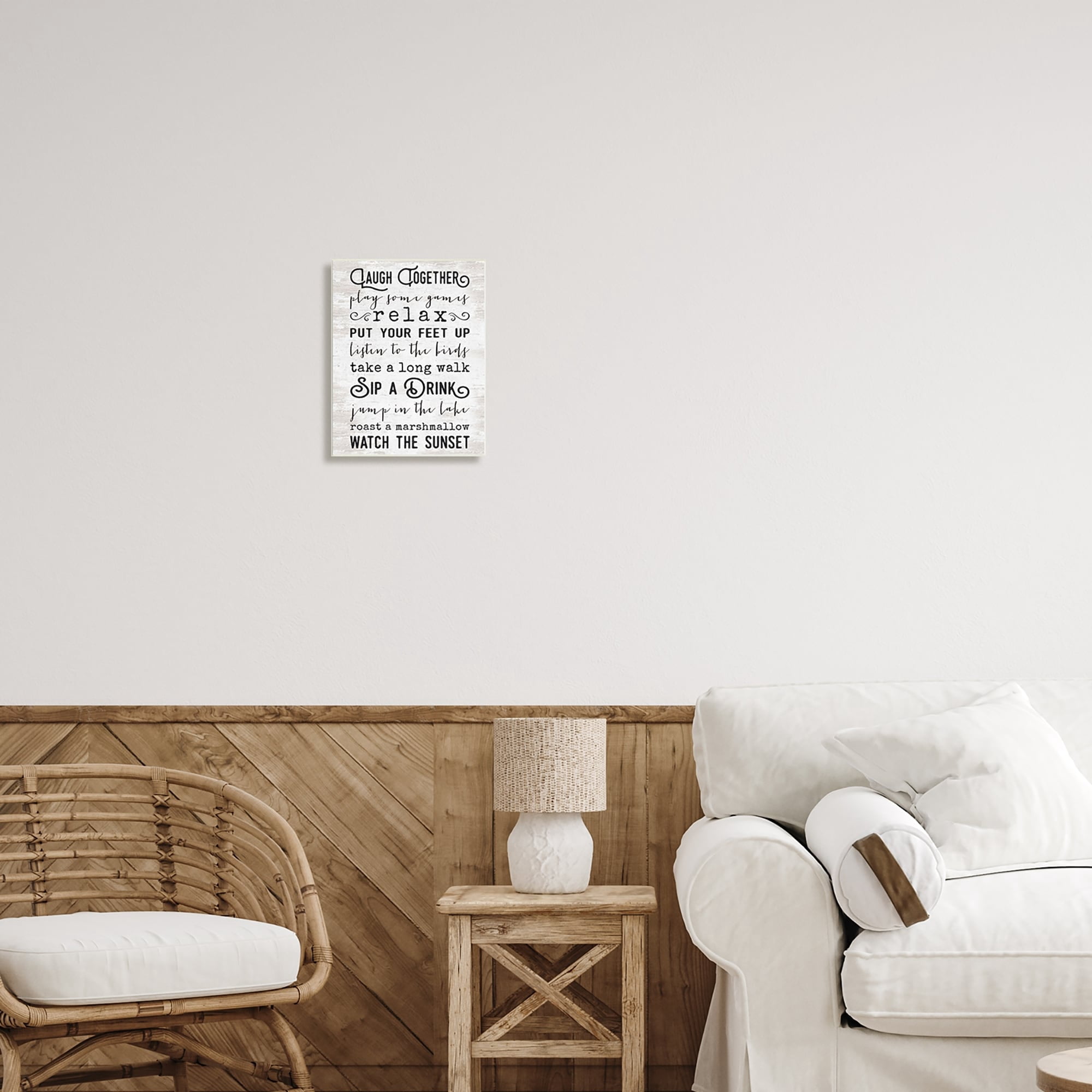 Stupell Industries Lake Rules Relaxing List Rustic Weathered Pattern Graphic Art Unframed Art Print Wall Art, Design by Lettered and Lined