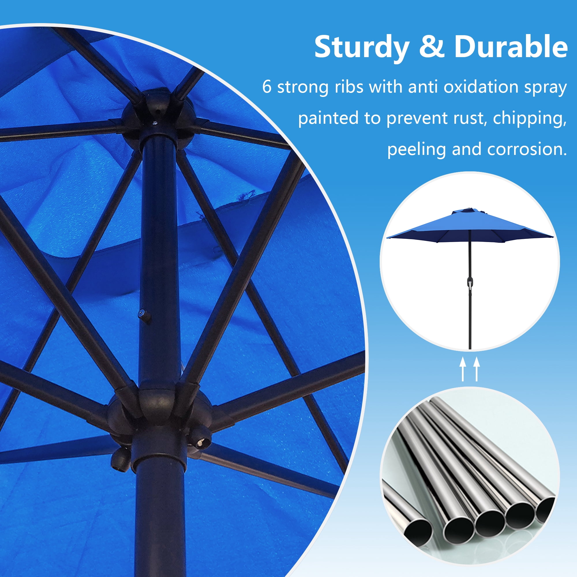 Abble 7.5ft Patio Umbrella with Crank Handle Outdoor Market Umbrella with 6 Sturdy Umbrella Ribs Waterproof for Garden Deck Backyard Pool, Blue