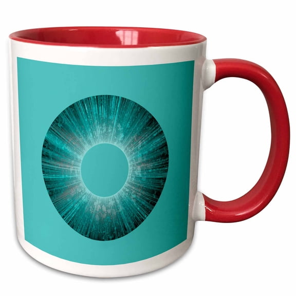 3drose, Abstract Art Blue Iris on Turquoise, 15oz Two-tone Red Mug