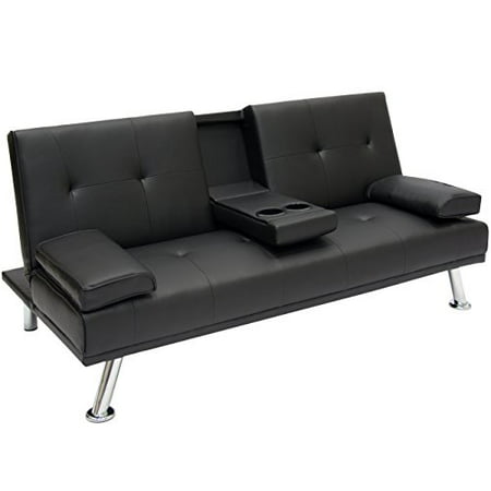 Best Choice Products Modern Entertainment Futon Sofa Bed Fold Up & Down Recliner Couch With Cup Holders