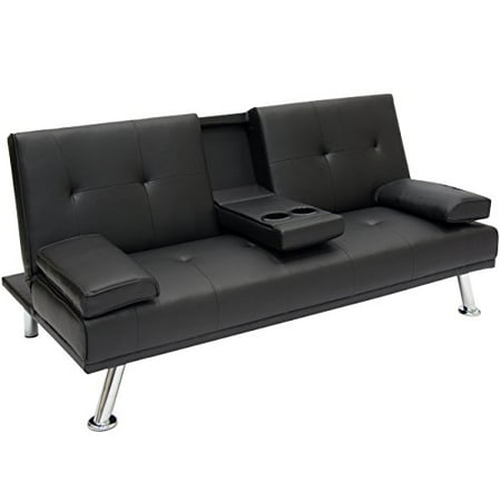 Best Choice Products Modern Entertainment Futon Sofa Bed Fold Up Down Recliner Couch With Cup Holders Furniture