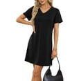 thumbnail image 3 of Vestido RUMIA cuello en V, manga corta, corte en A, negro, talla M, 3 of 6