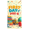 thumbnail image 2 of Colorful School Themed Backdrop Banner with Alarm Clock Books Apple Globe and School Bus for First Day of Pre K Celebrations Party Decorations Photography Props Classroom Decor Background, 2 of 3