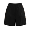 thumbnail image 4 of Bloomae Bermuda Shorts for Women High Waisted Linen Dressy Casual Shorts Elastic High Waist Pleated Wide Leg Summer Button Decor Short Pants with Pockets, 4 of 7
