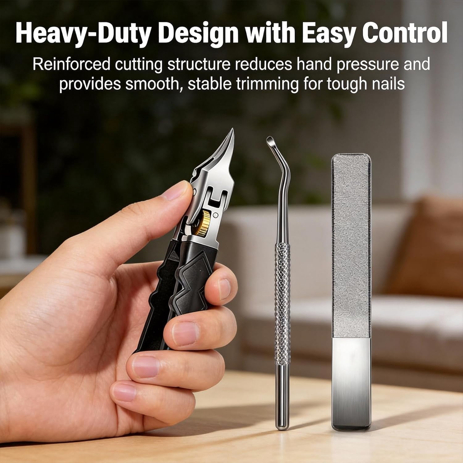 Black Anti-Slip Grip Gear Lock Nail Clipper Set with Ultra-Sharp Tips for Precise Access to Nail Grooves, Wide Jaw Opening Anti-Splash Slanted Nails Clipper for Clippers Thick Nails