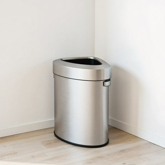 YYAo Trash Bin,60L Stainless Corner Steel Trash Bin with Lid and Anti-slip Bottom-Silver