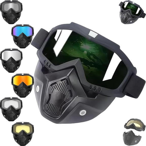Detachable Full Face Goggle Mask, Full Face Tactical Mask Goggles Detachable, Paint Ball Mask for Riding and Cutting
