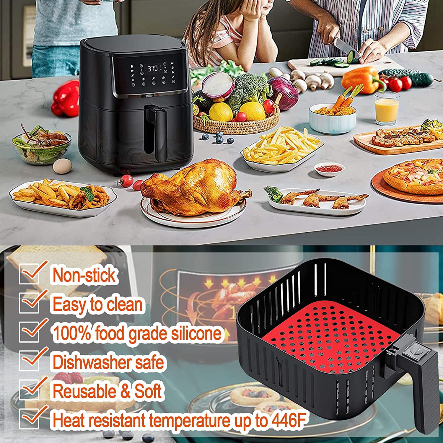 Reusable Air Fryer Silicone Liners - 8.5 Inch Square Air fryer