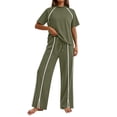 thumbnail image 4 of Stamzod 2 Piece Matching Summer Sweatsuit Lounge Set Short Sleeve Tops and Wide Leg Pants Sets Travel Airport Outfits Army Green M, 4 of 7