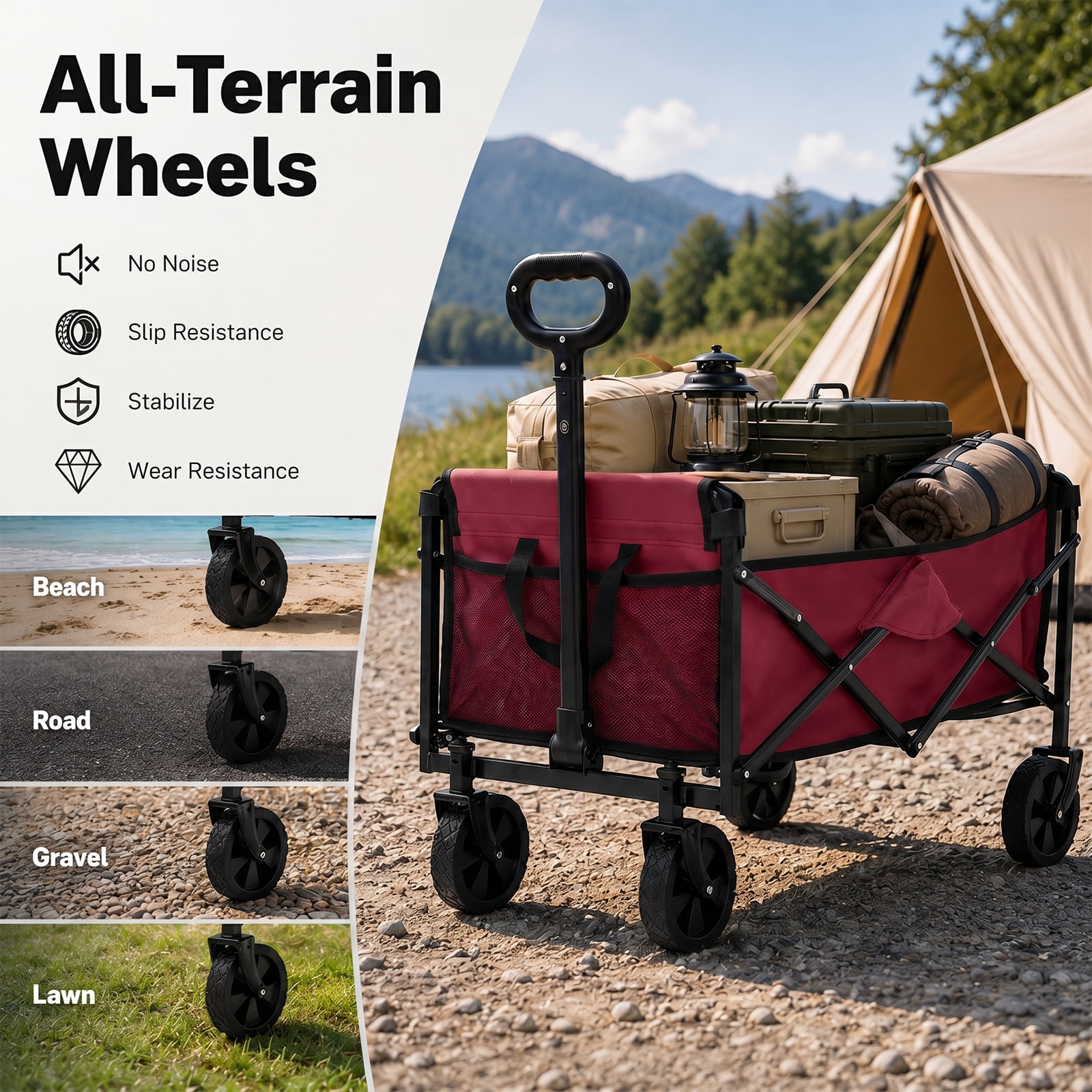 Alvantor Wagons Carts Foldable, 102L 330LBS Capacity Heavy Duty Collapsible Cart with All-Terrain Wheels for Camping Beach Shopping Garden