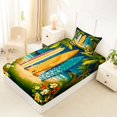 thumbnail image 4 of Castle Fairy Night Tropical Surfboard Twin Sheets 3pcs,Plumeria Palm Beach Print Bedding,Navy Orange,1 Fitted Sheet,1 Flat Sheet and 1 Pillowcase, 4 of 6