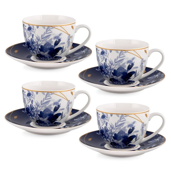Mizuki Porcelain Teacup & Saucer Set of 4